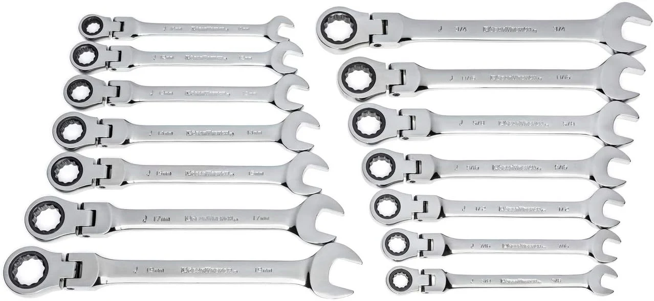 GEARWRENCH 14 Pc. 12 Pt. Flex Head Ratcehting Combination Wrench Set, SAE/Metric - 85141 14 Pc With Tray SAE/Metric - Image 2