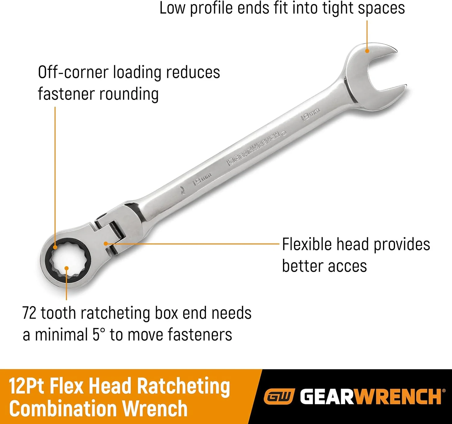 GEARWRENCH 14 Pc. 12 Pt. Flex Head Ratcehting Combination Wrench Set, SAE/Metric - 85141 14 Pc With Tray SAE/Metric - Image 4
