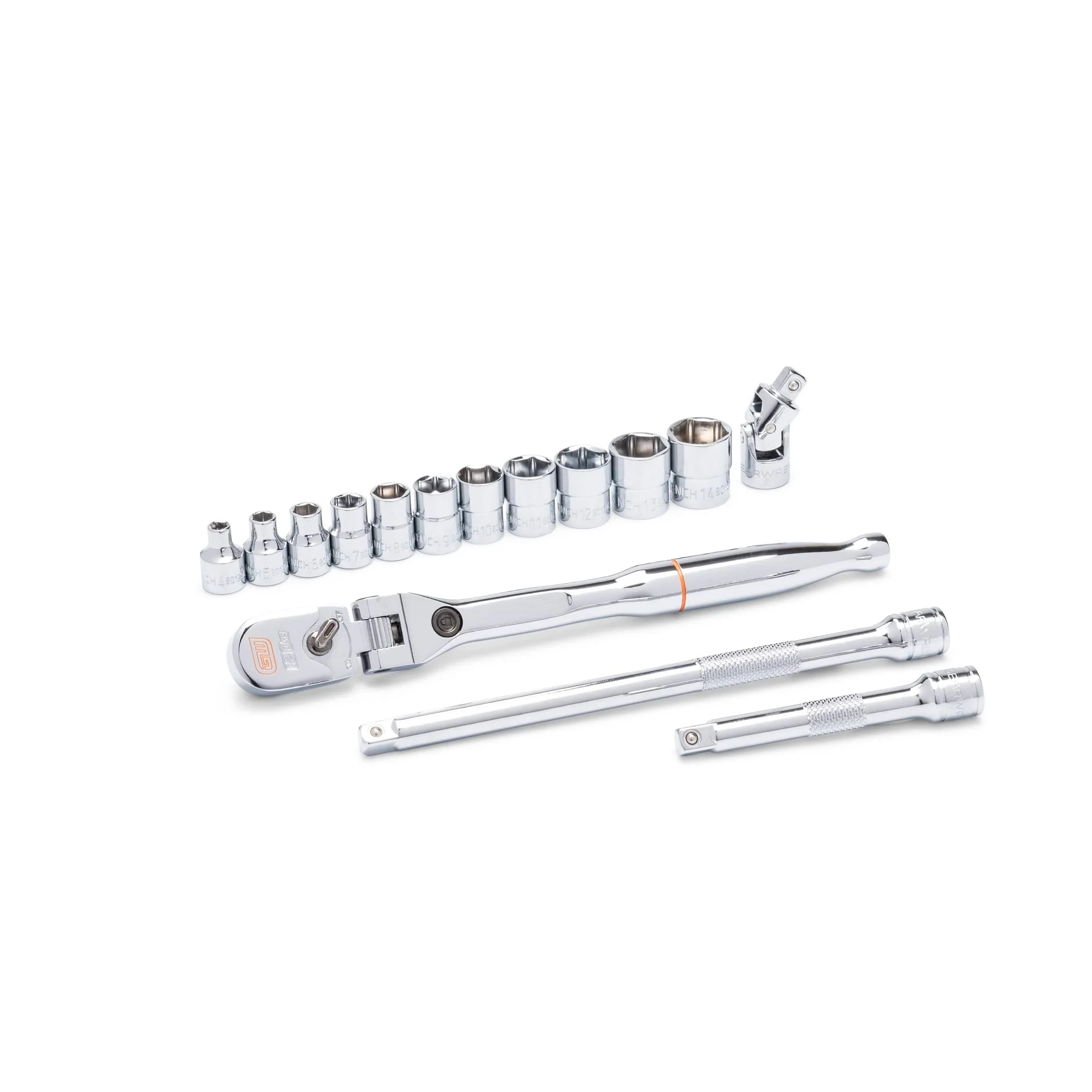GEARWRENCH 81390 15 Piece 1/4" Drive 120XP Locking Flex Head Ratchet and 6 Point Metric Stubby Socket Mechanics Tool Set