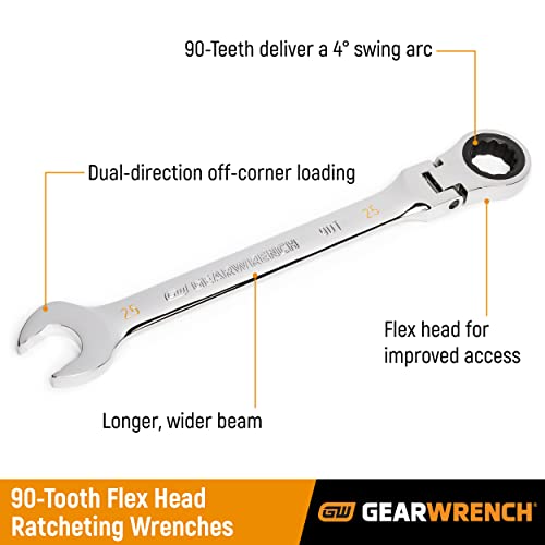 GEARWRENCH 15mm 4 Degree Swing Arch 12 Point Flex Head Ratcheting Combination Wrench - 86715 - Image 2