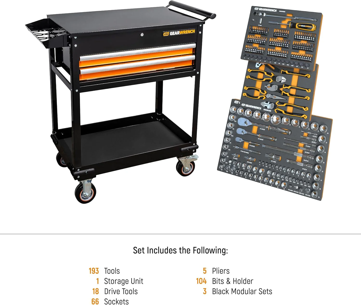 GEARWRENCH MEGAMOD194 194 Piece MEGAMOD Mechanics Tool Set in Modular Foam Trays with Storage Unit - Image 2