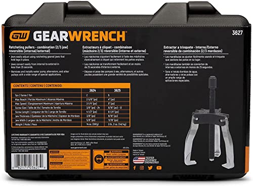 GEARWRENCH 2 or 3 Jaw Internal/External Ratcheting Puller Set, 2 and 5 Ton - 3627 - Image 16