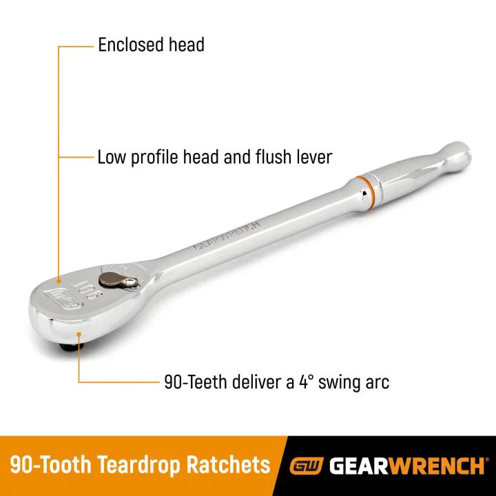 GEARWRENCH 2 Pc. 1/4" & 3/8" Drive 90 Tooth Long Handle Teardrop Ratchet Set - 81268T - Image 3