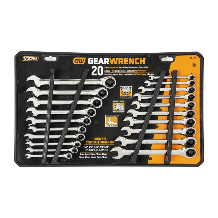 GEARWRENCH 20 Pc. 72-Tooth SAE/Metric Ratcheting Combination Wrench Set - Image 3
