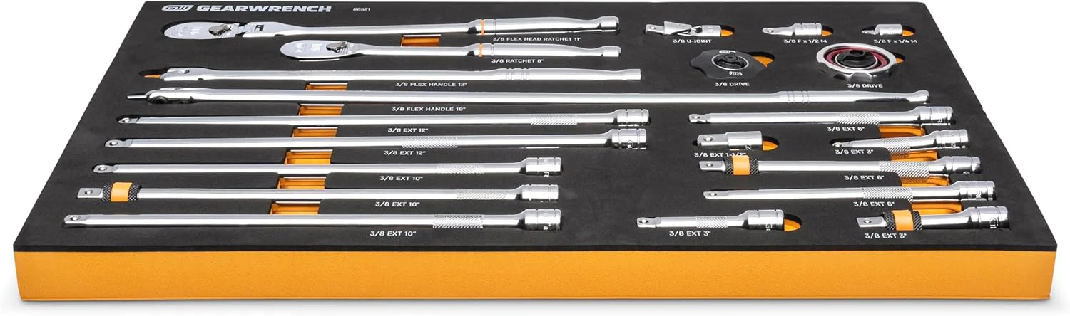 GEARWRENCH 21 Piece 3/8" 90T Ratchet & Drive Tool Set with EVA Foam Tray - 86521 - Image 7