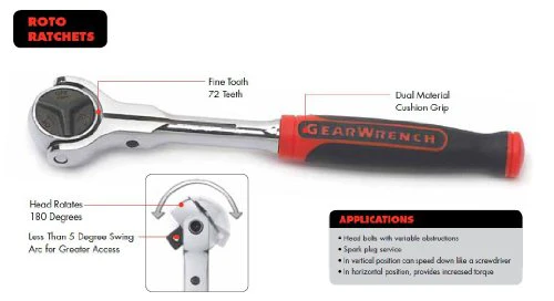 GEARWRENCH 3/8" Drive 72 Tooth Dual Material Roto Ratchet 9-3/4" - 81225 - Image 2
