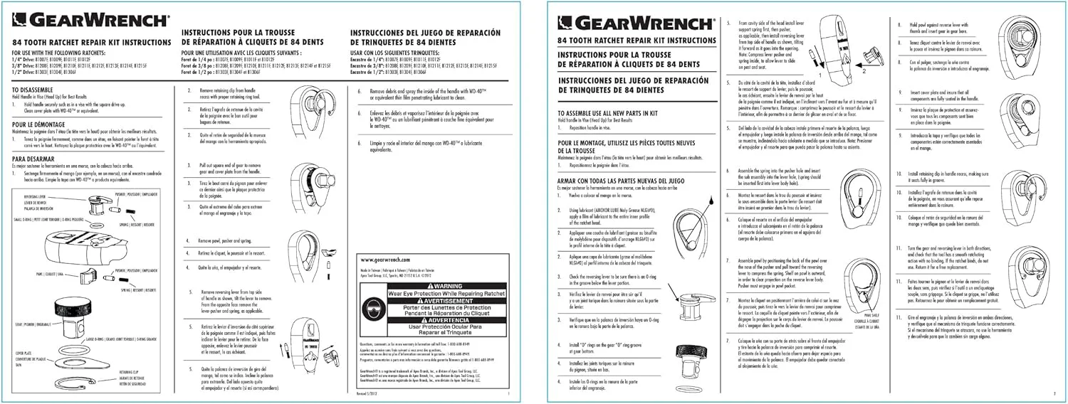 GEARWRENCH 81227F 3/8" Drive 84 Tooth Non-Quick Release Ratchet Repair Kit - Image 3