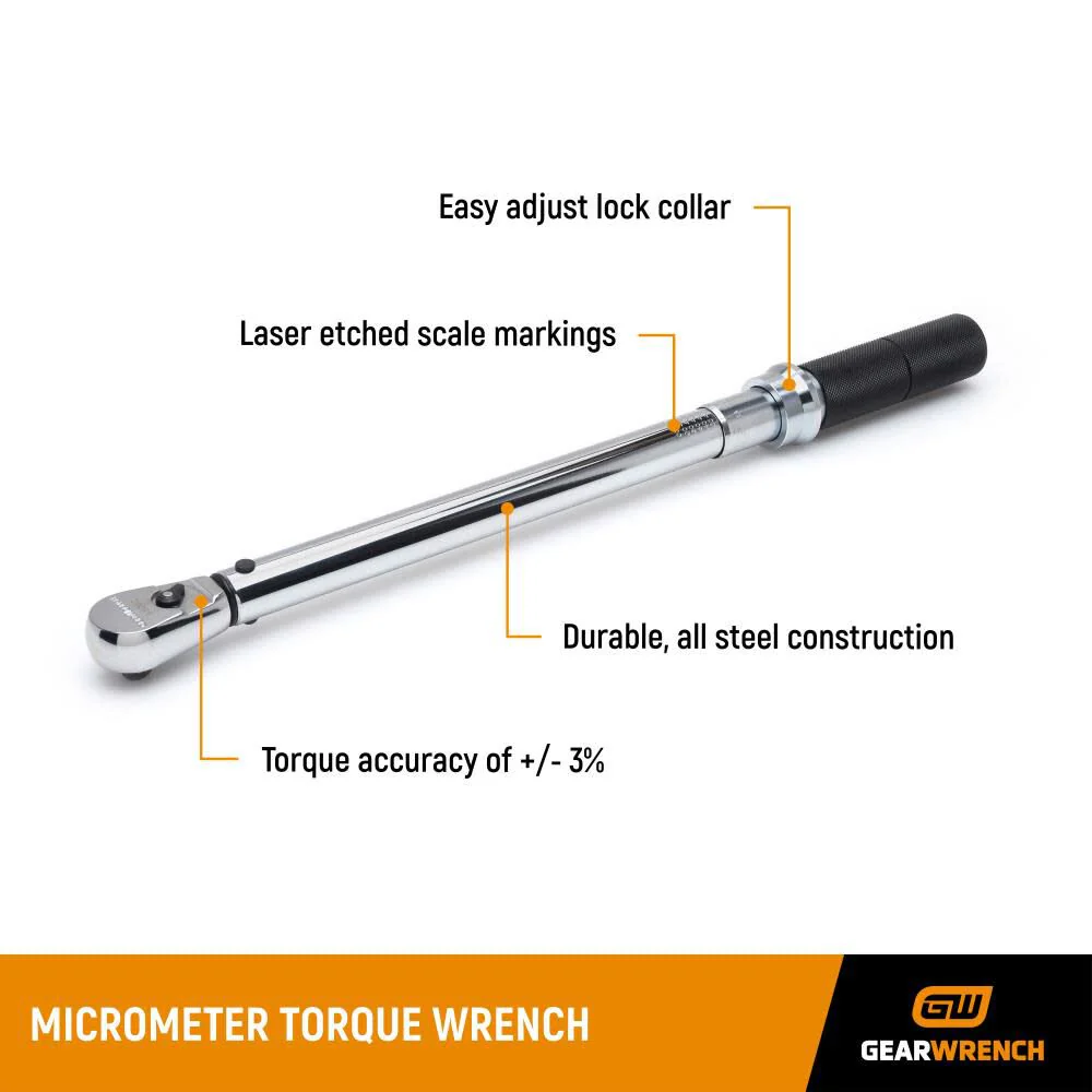 GEARWRENCH 3/8 In. Drive Micrometer Torque Wrench 10-100 ft/lbs -85062M - Image 4