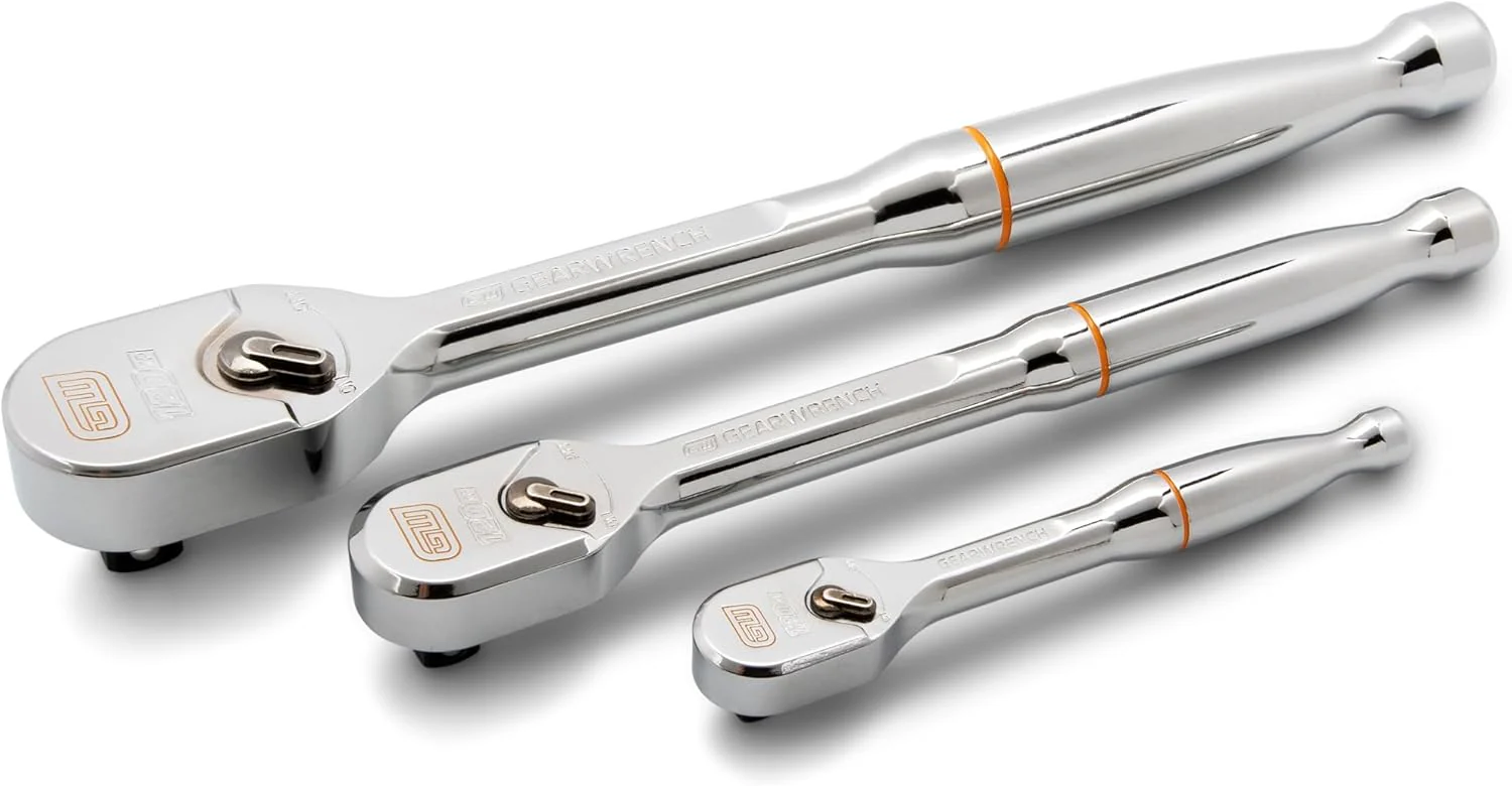 GEARWRENCH 3 Piece 1/4", 3/8" and 1/2" Drive 120XP Full Polish Teardrop Ratchet Set | 81206XP Standard - Image 3