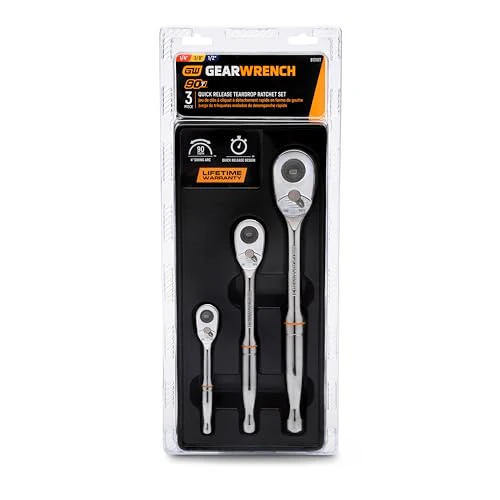 GEARWRENCH 3 Piece 1/4", 3/8� and 1/2" Drive 90-Tooth Quick Release Teardrop Ratchet Set | 81310T - Image 3