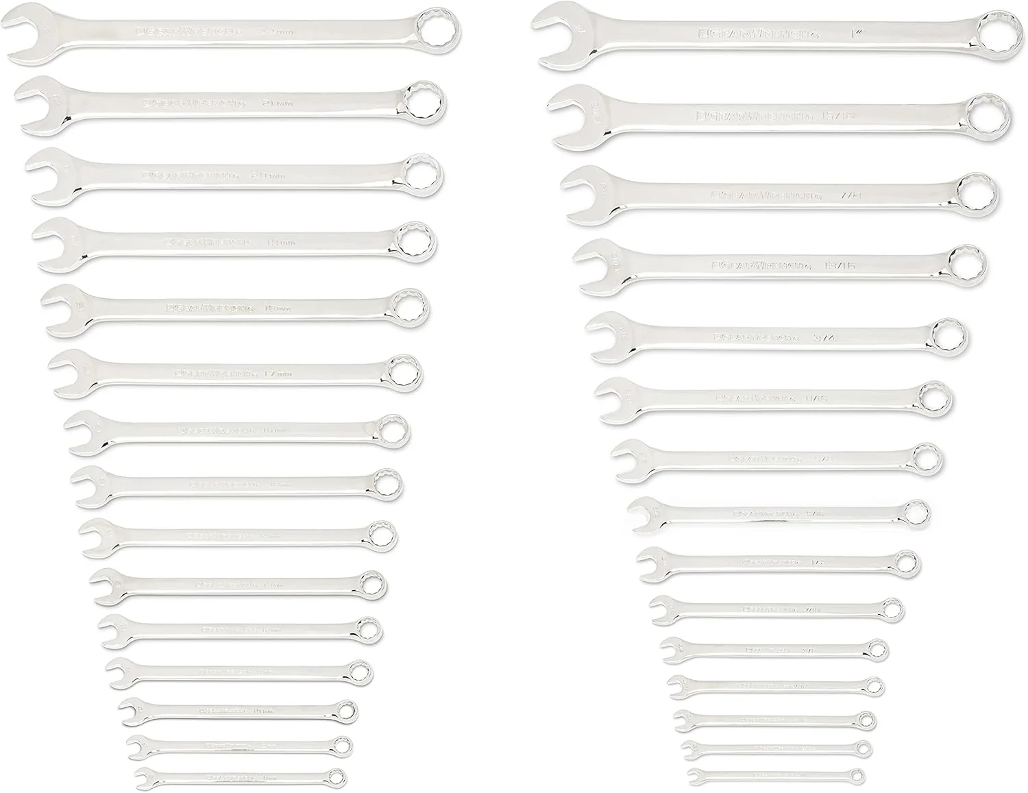 GEARWRENCH 30 Piece 12 Point Long Pattern Combination SAE/Metric Wrench Set with Wrench Racks (1/4-1 in., 8-22 mm) - 81937 - Image 3