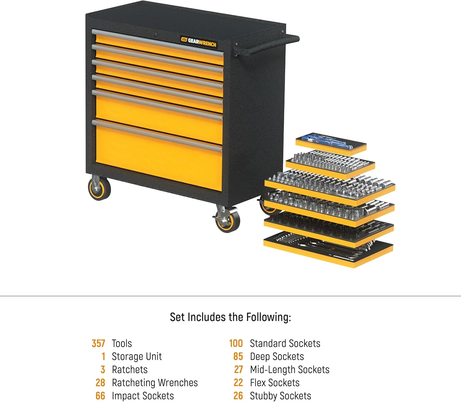 GEARWRENCH 358 Piece MEGAMOD Metric Mechanics Tool Set in Modular Foam Trays with Rolling Cabinet - MEGAMOD358 - Image 3