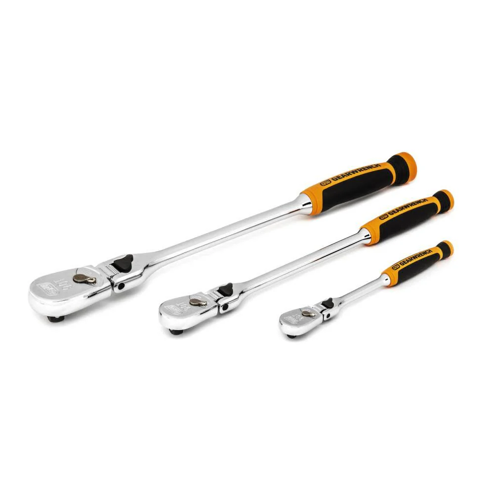GEARWRENCH 81298T 3 Pc. 1/4", 3/8" & 1/2" Drive 90 Tooth Dual Material Locking Flex Head Ratchet Set - Image 5