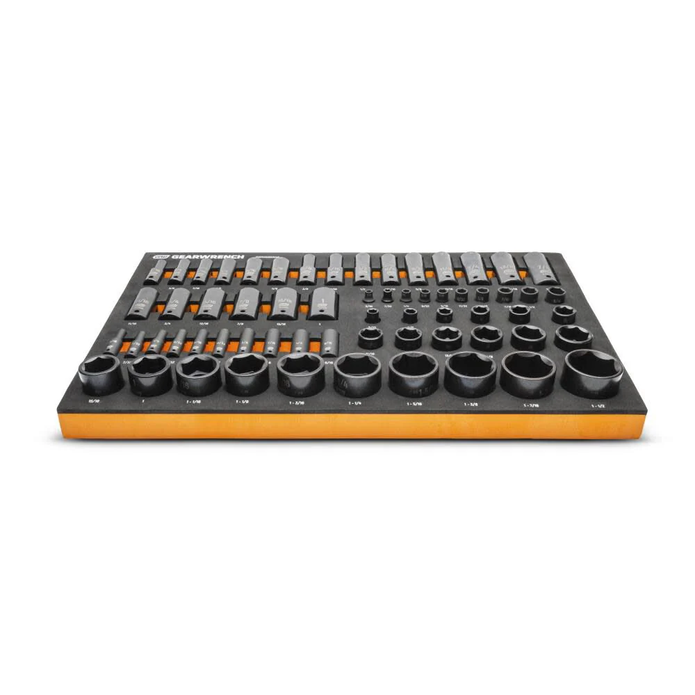 GEARWRENCH 63 Piece 1/4�, 3/8�, 1/2� Drive 6 Point SAE Impact Socket Set in Foam Storage Tray - GWMSISKSAE - Image 2