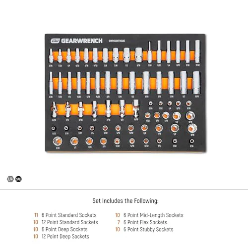 GEARWRENCH 68 Piece 1/4" Drive Master SAE Socket Set in Foam Storage Tray - GWMSSKT14SAE - Image 6