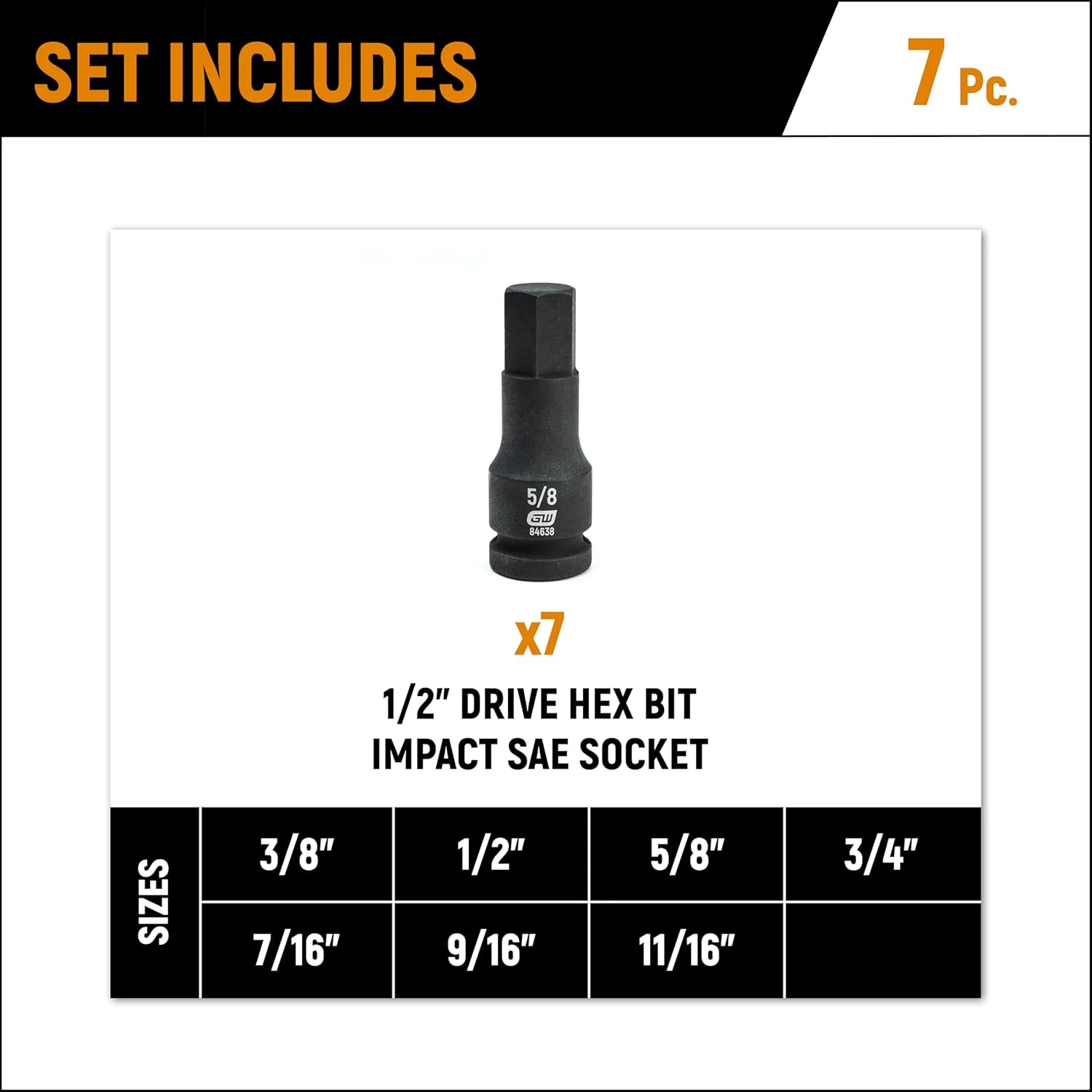 GEARWRENCH 84940 7 Pc. 1/2" Drive Hex Bit Impact Socket Set, Metric - Image 2