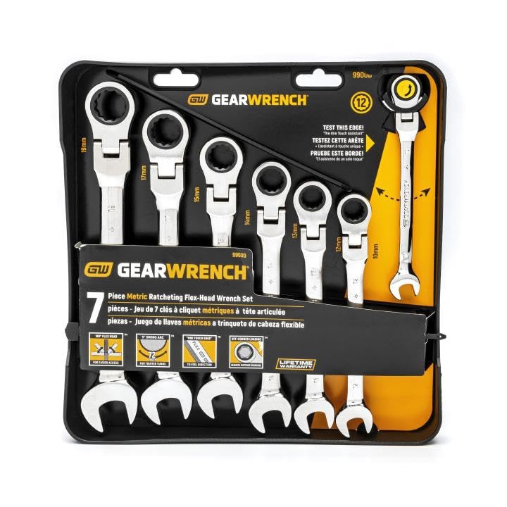GEARWRENCH 7 Pc. 12 Point Flex Head Ratcheting Combination Metric Wrench Set - Image 6