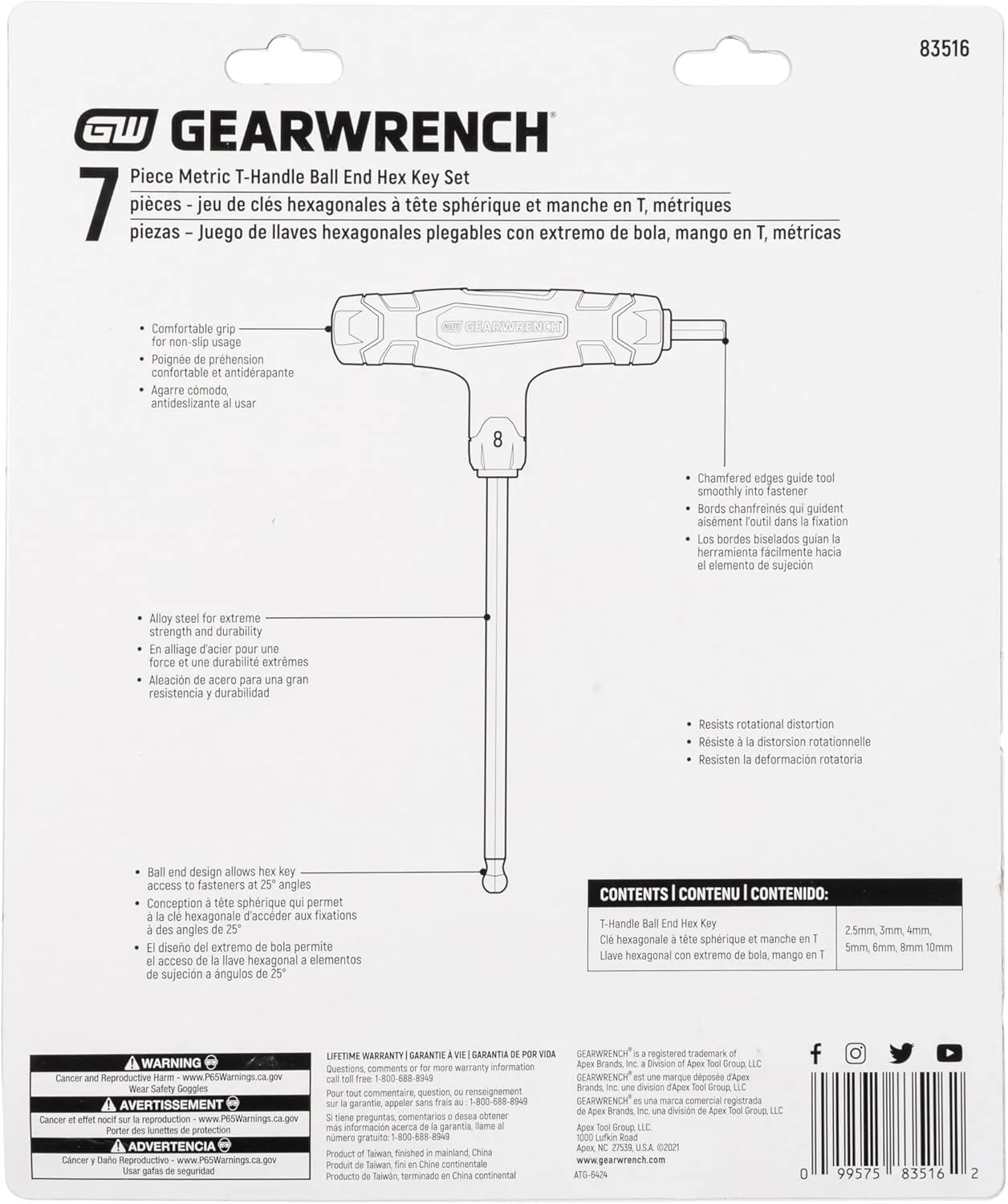 GEARWRENCH 83516 7 Piece Metric T-Handle Ball End Hex Key Set - Image 6