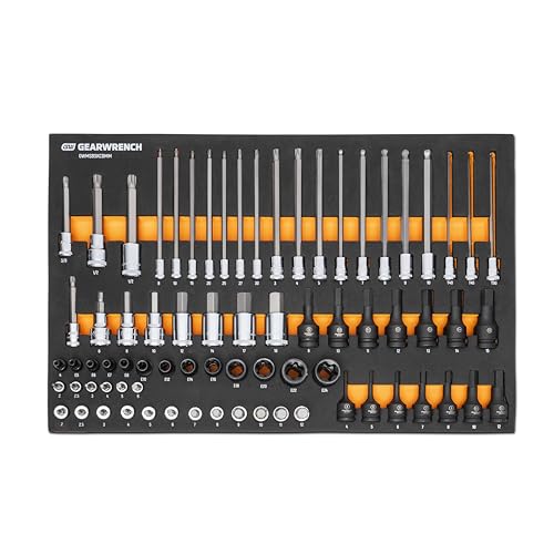 GEARWRENCH 74 Piece 1/4�, 3/8�, 1/2� Drive Metric Bit Socket Set in Foam Storage Tray - GWMSBSKCBMM