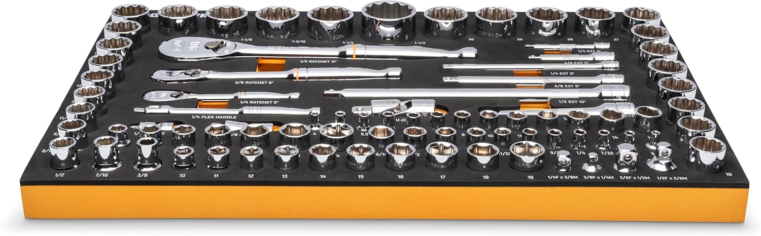 GEARWRENCH 83 Pc. 1/4, 3/8", 1/2" 90-Tooth SAE/Metric Mechanics Tool Set with EVA Foam Tray - 86529 - Image 12