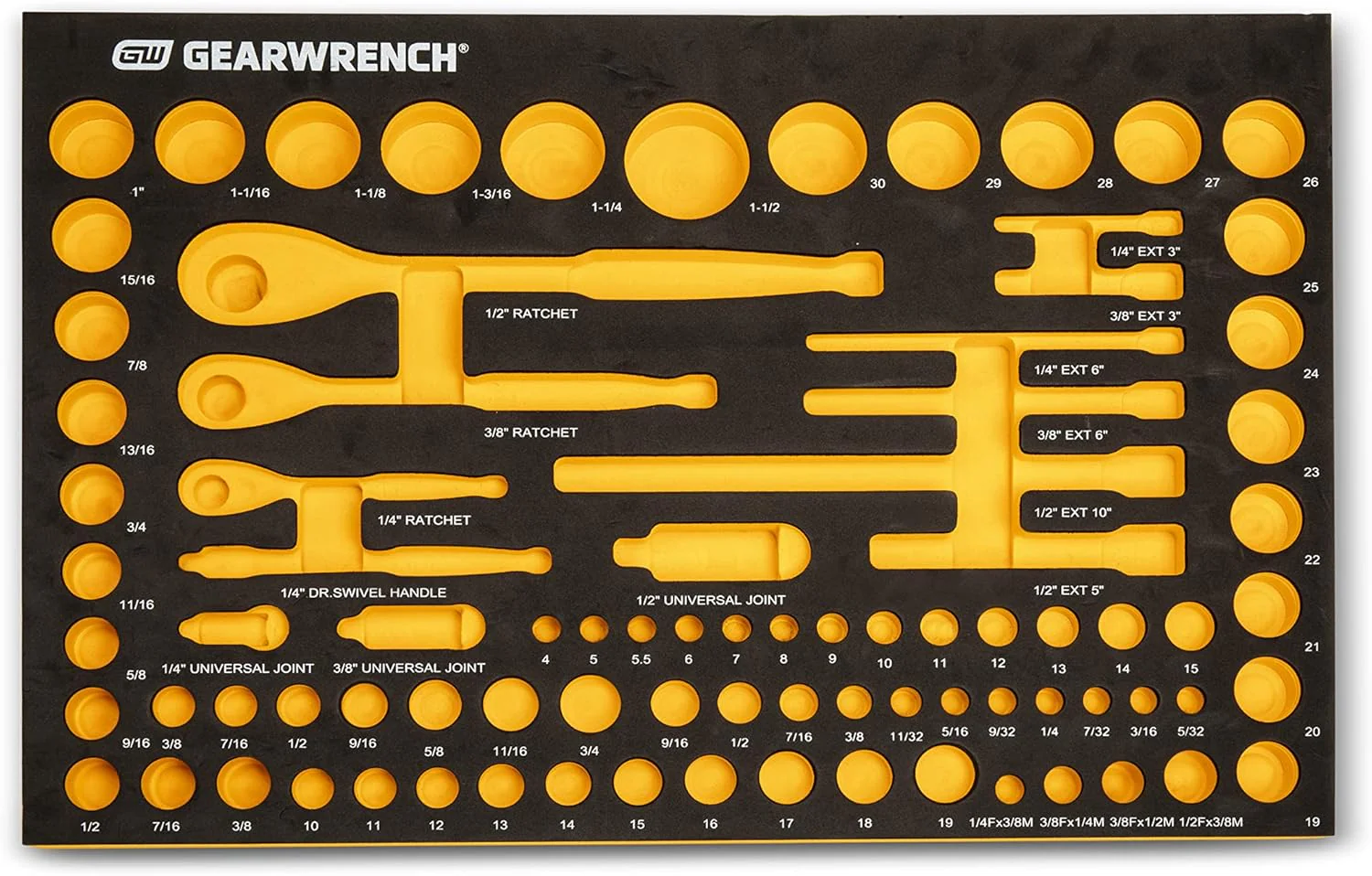 GEARWRENCH 83 Pc. 1/4, 3/8", 1/2" 90-Tooth SAE/Metric Mechanics Tool Set with EVA Foam Tray - 86529 - Image 14