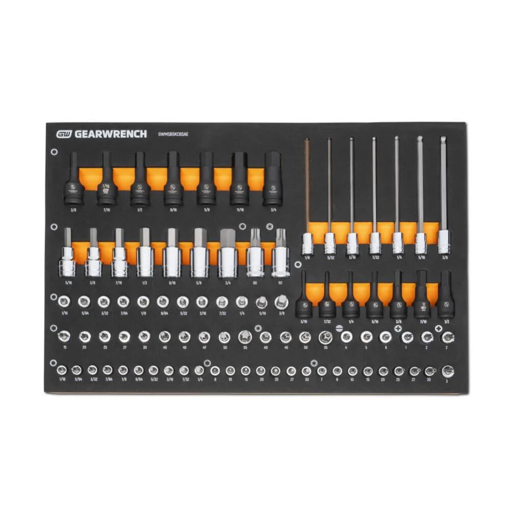 GEARWRENCH 88 Piece 1/4�, 3/8�, 1/2� Drive SAE Bit Socket Set in Foam Storage Tray - GWMSBSKCBSAE
