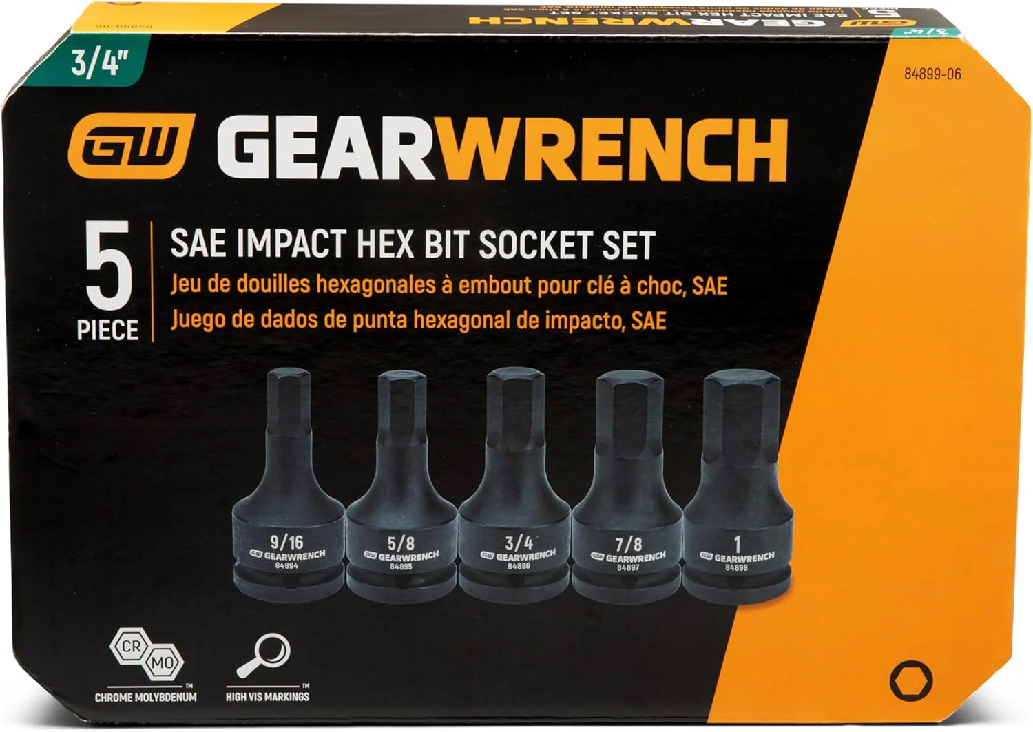 GEARWRENCH 84968-06 Impact Hex Bit Socket Set, 3/4-in Drive, 5 Piece, Metric - Image 4