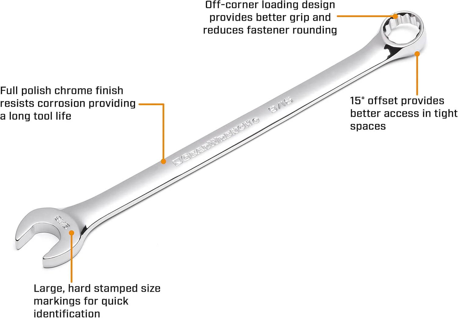 GEARWRENCH 81659 Long Pattern Combination Wrench 11/16", 12 Point - Image 2