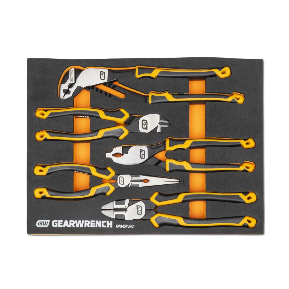 GEARWRENCH (GWMSPLR01) 5 Piece PITBULL Cushion Grip Pliers Set in Foam Storage Tray