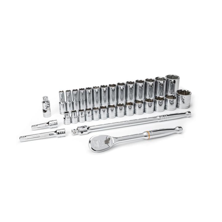 33 Pc.1/2" Drive 6 Point SAE Standard and Deep Socket Set