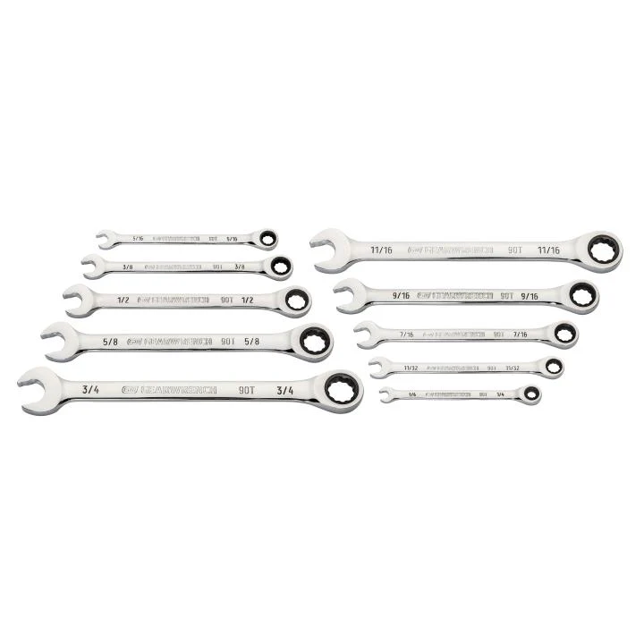 GEARWRENCH 86958 10 Piece 90-Tooth 12 Point SAE Combination Ratcheting Wrench Set - Image 2