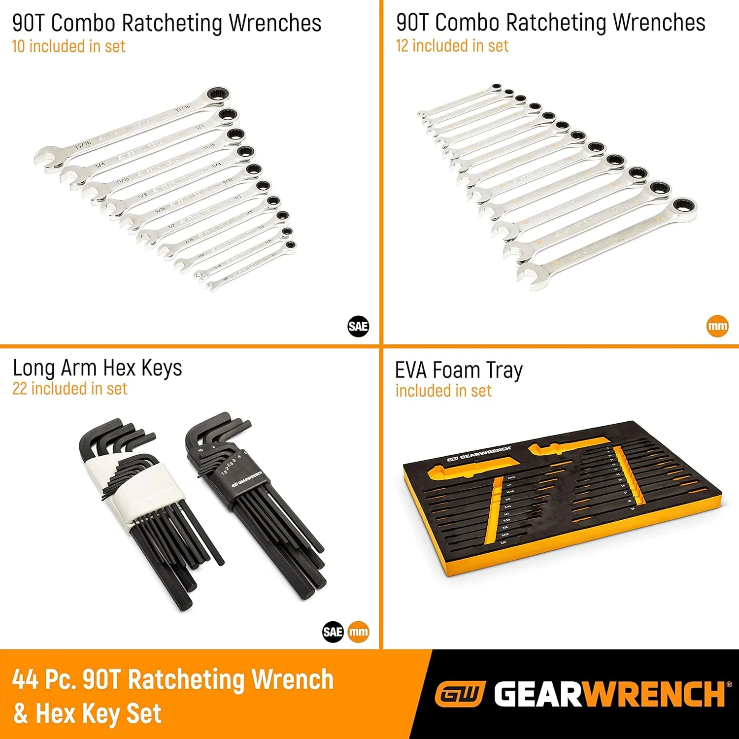 GEARWRENCH 44 Piece 90-Tooth SAE/Metric Ratcheting Wrench and Hex Key Set - 86528 - Image 3