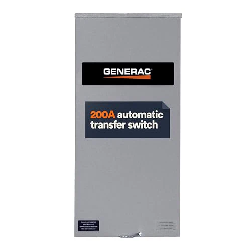 Generac 200 Amp Single Phase Generator Automatic Transfer Switch - Service Entrance Rated - NEMA 3R Outdoor Rated Aluminum Enclosure - Power Management for Indoor and Outdoor Use