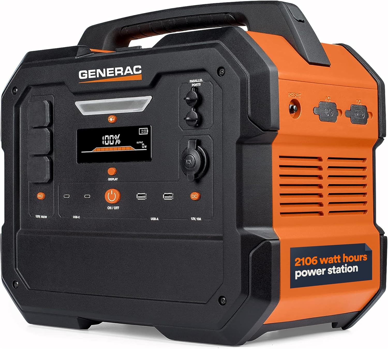 Generac 2106Wh Portable Power Station with Lithium-Ion Battery - Clean, Emission-Free Power - Wirless Charging Pad and Compact Design - Camping, RV, Indoor/Outdoor Use - Orange/Black - Image 2