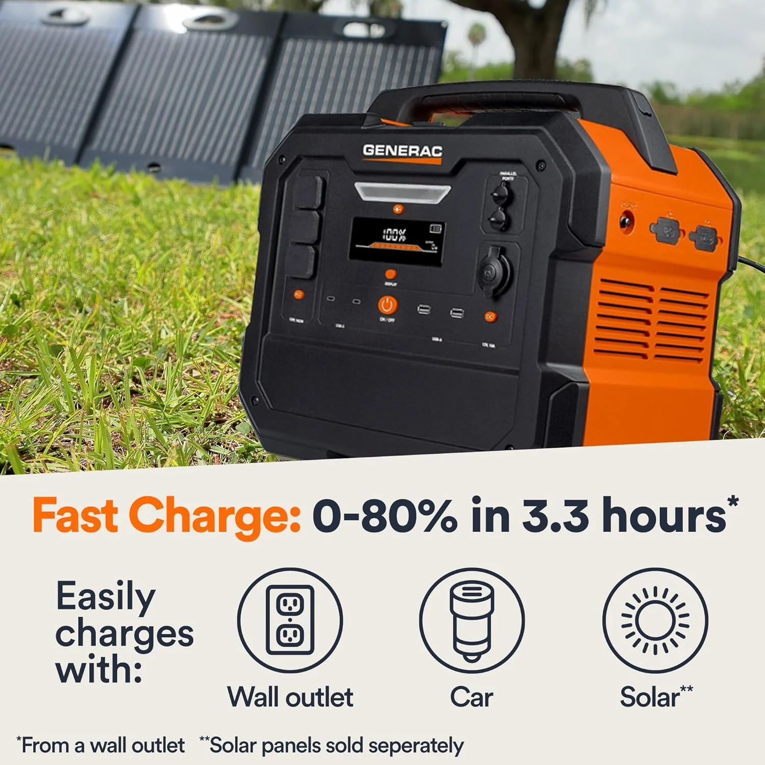 Generac 2106Wh Portable Power Station with Lithium-Ion Battery - Clean, Emission-Free Power - Wirless Charging Pad and Compact Design - Camping, RV, Indoor/Outdoor Use - Orange/Black - Image 5