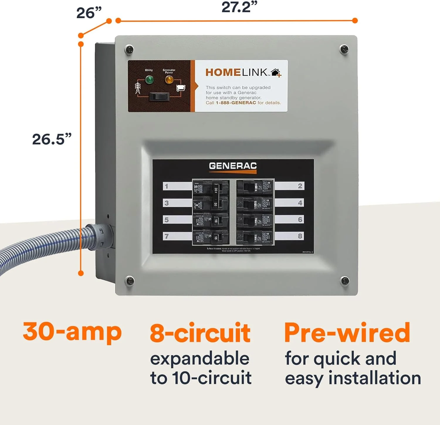 Generac (6853) HomeLink Upgradeable 30 Amp Transfer Switch Kit - Reliable Power Solution for Homes - 10' Cord and Resin Power Inlet Box Switch Kit 30-Amp + Resin PIB - Image 6