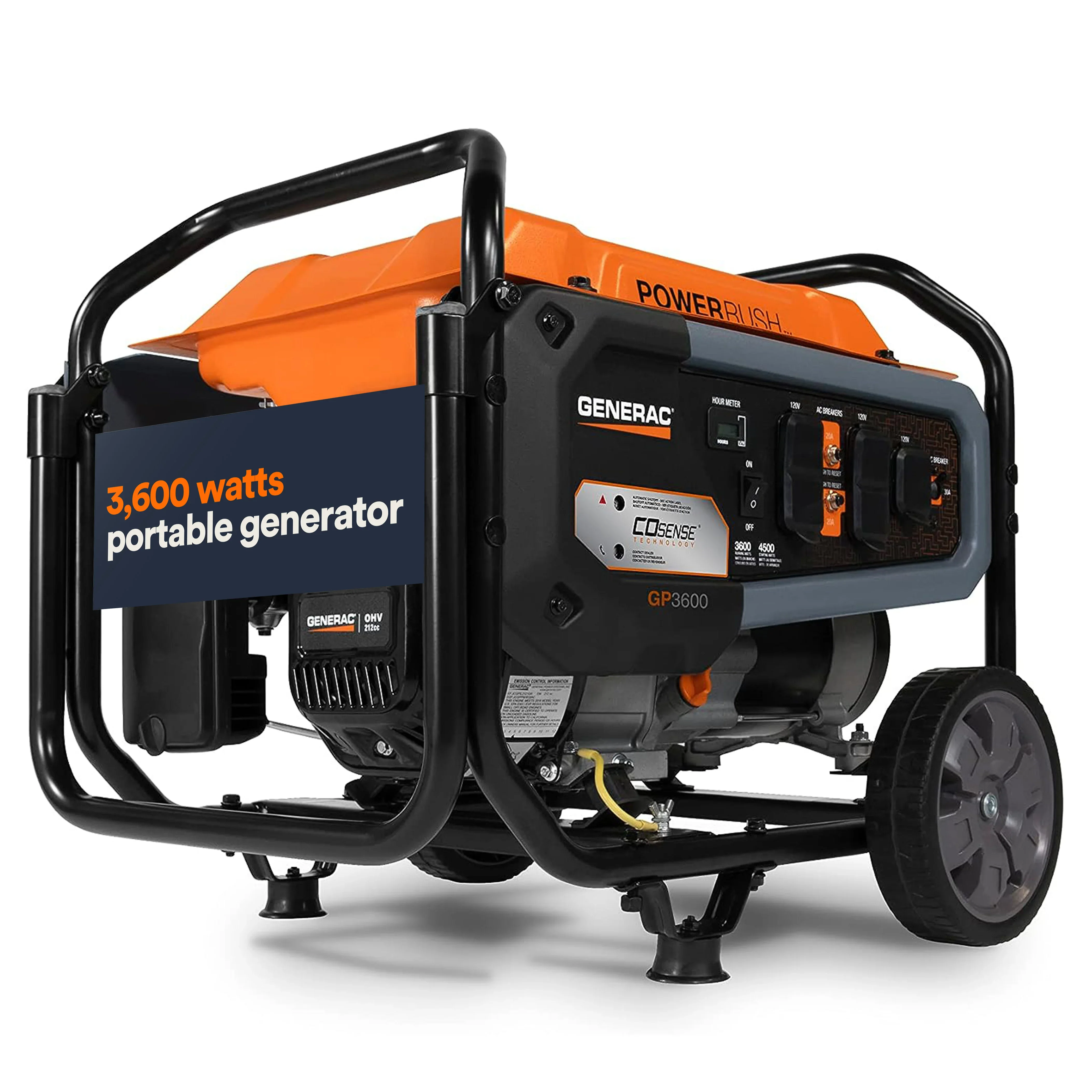 Generac 7721 Portable Generator, 3600W, With COsense, 49ST