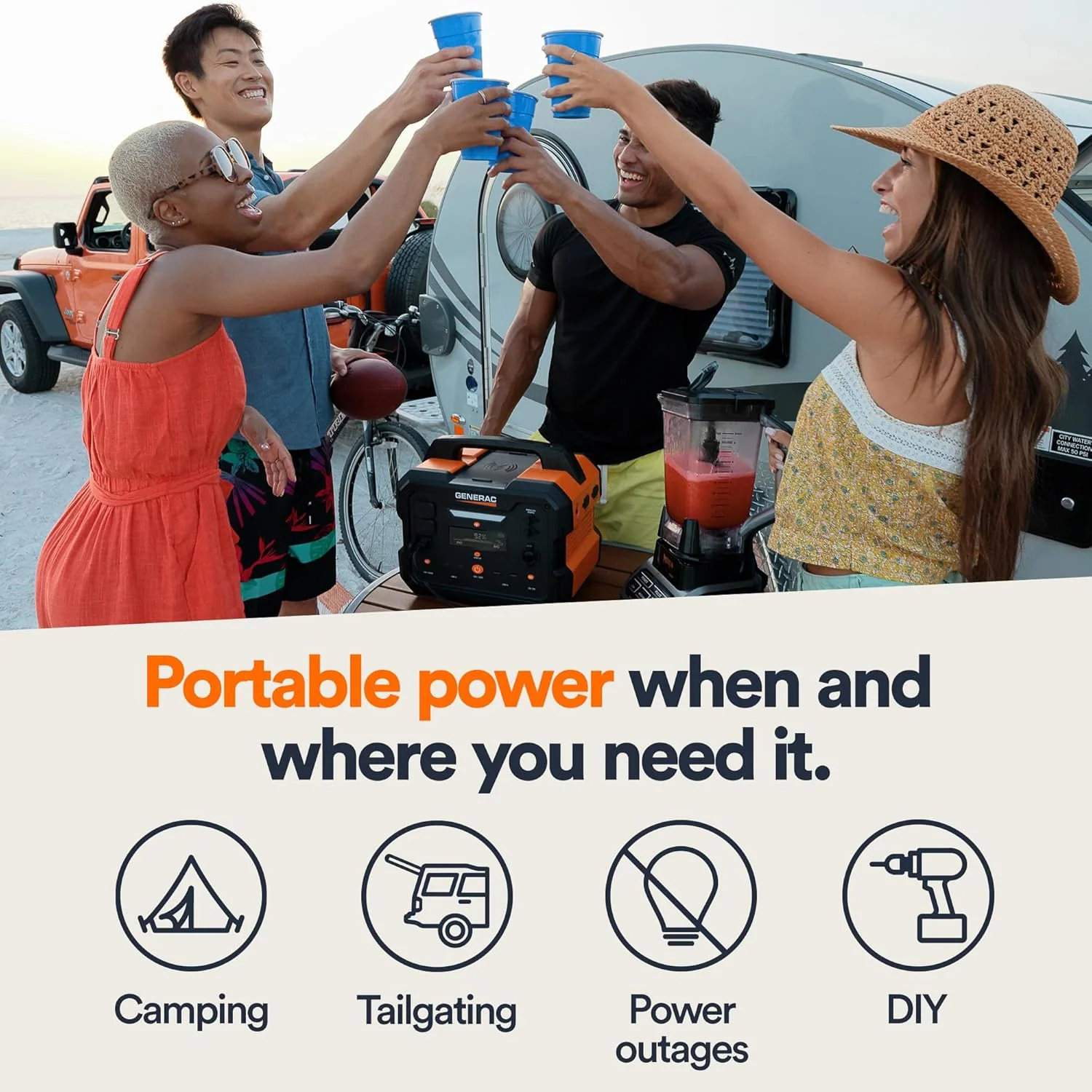 Generac (8025) GB1000 1086Wh Portable Power Station with Lithium-Ion Battery, Clean Emission-Free Power - Wireless Charging Pad and Compact Design, Camping, RV, Indoor/Outdoor Use, Orange/Black - Image 2