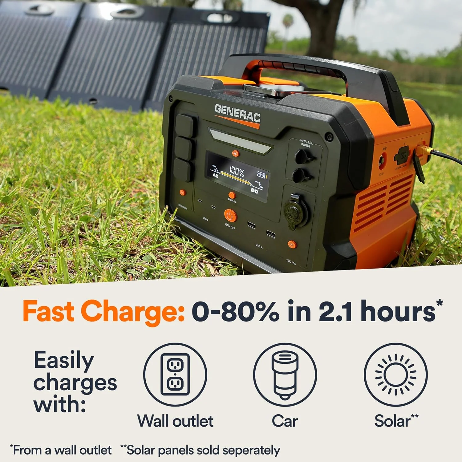 Generac (8025) GB1000 1086Wh Portable Power Station with Lithium-Ion Battery, Clean Emission-Free Power - Wireless Charging Pad and Compact Design, Camping, RV, Indoor/Outdoor Use, Orange/Black - Image 4