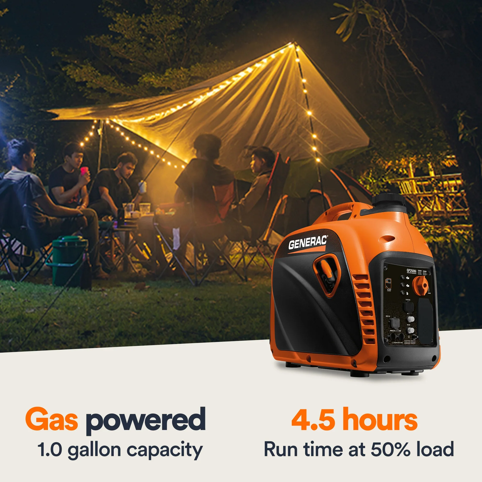 Generac 82512 Gas Powered 49-State Portable Inverter Generator with COsense Technology, 2,500 Watt - Image 4