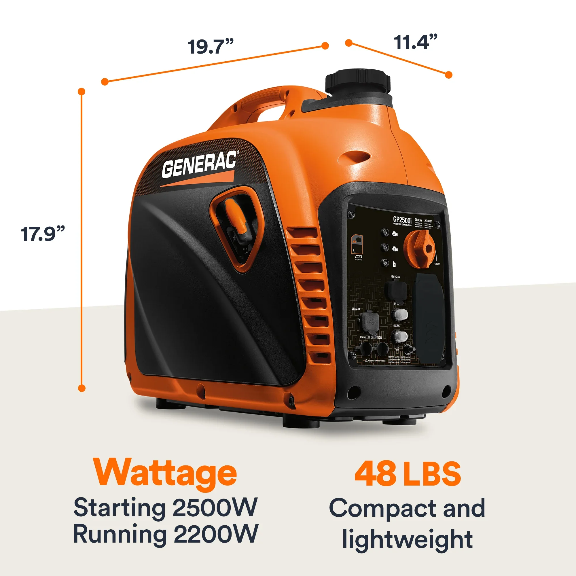 Generac 82512 Gas Powered 49-State Portable Inverter Generator with COsense Technology, 2,500 Watt - Image 6