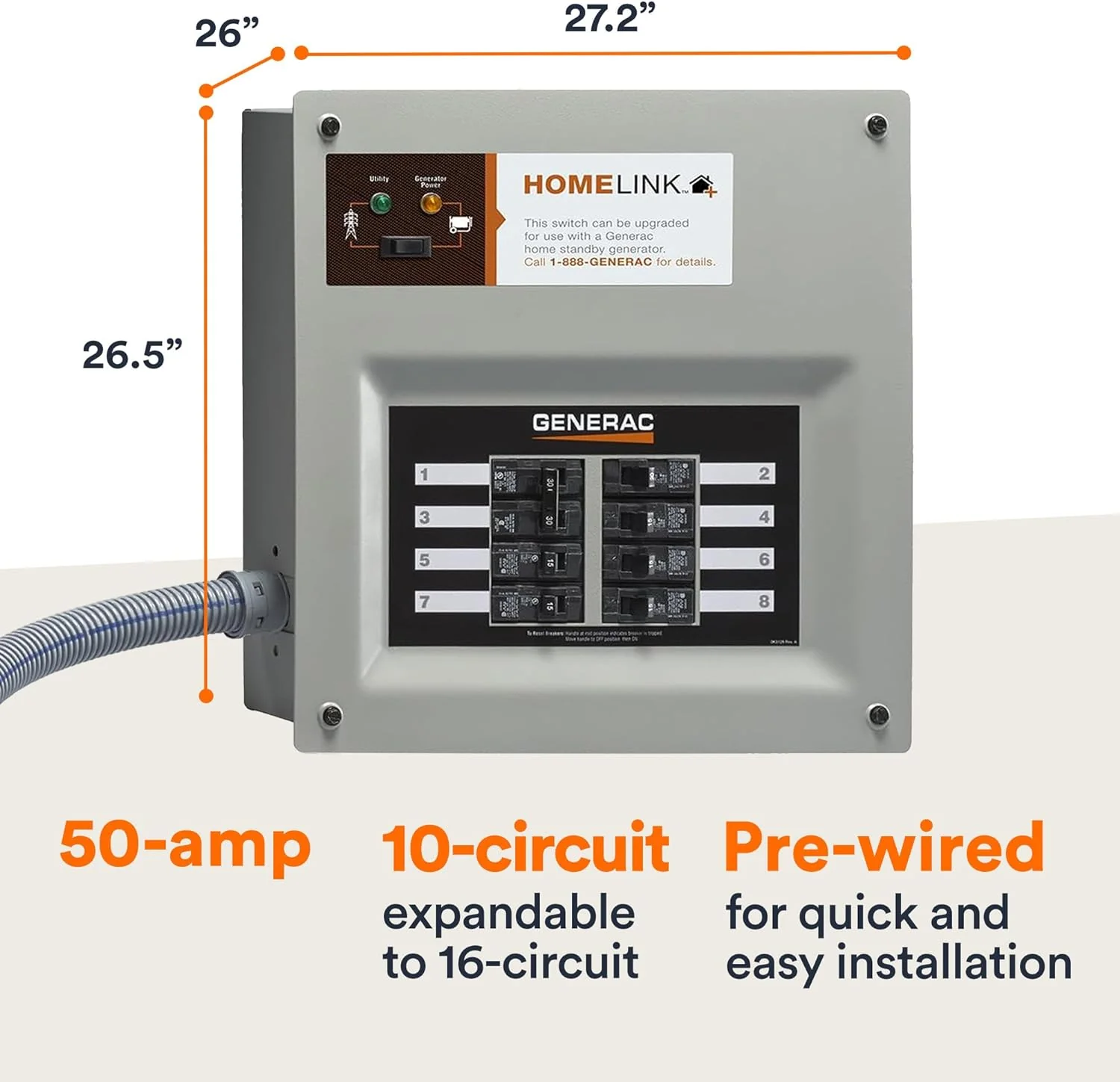 Generac 9854 HomeLink 50-Amp Indoor Pre-Wired Manual Transfer Switch Kit: Seamless Power Transition for Your Home - Image 7