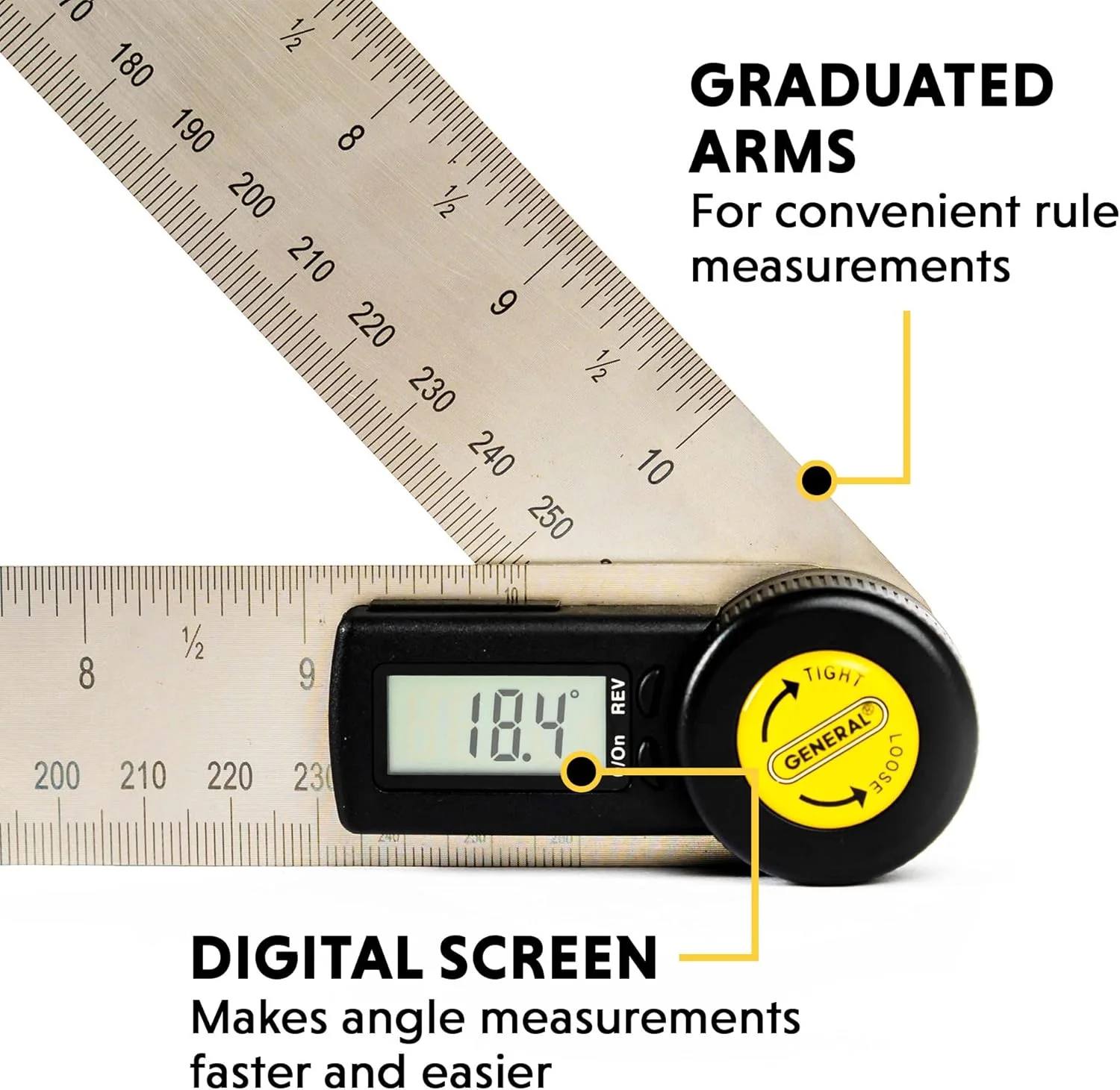 General Tools Digital Angle Finder Ruler #823 - 10" H - Stainless Steel Measurement Tool - Image 3