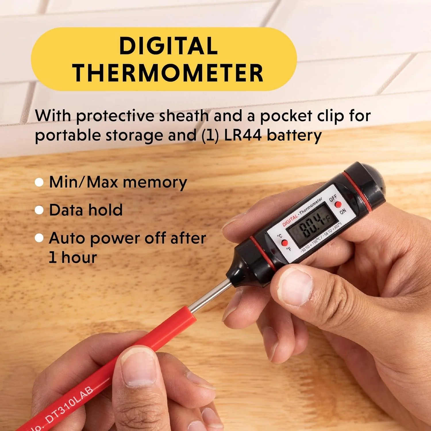 General Tools DT310LAB Digital Thermometer, 8 Inch Extra Long Stainless Steel Probe, -58 to 302 degrees Fahrenheit (-50 to 150 degrees Celsius) Range with High and Low Alarms, Auto-Off - Image 5