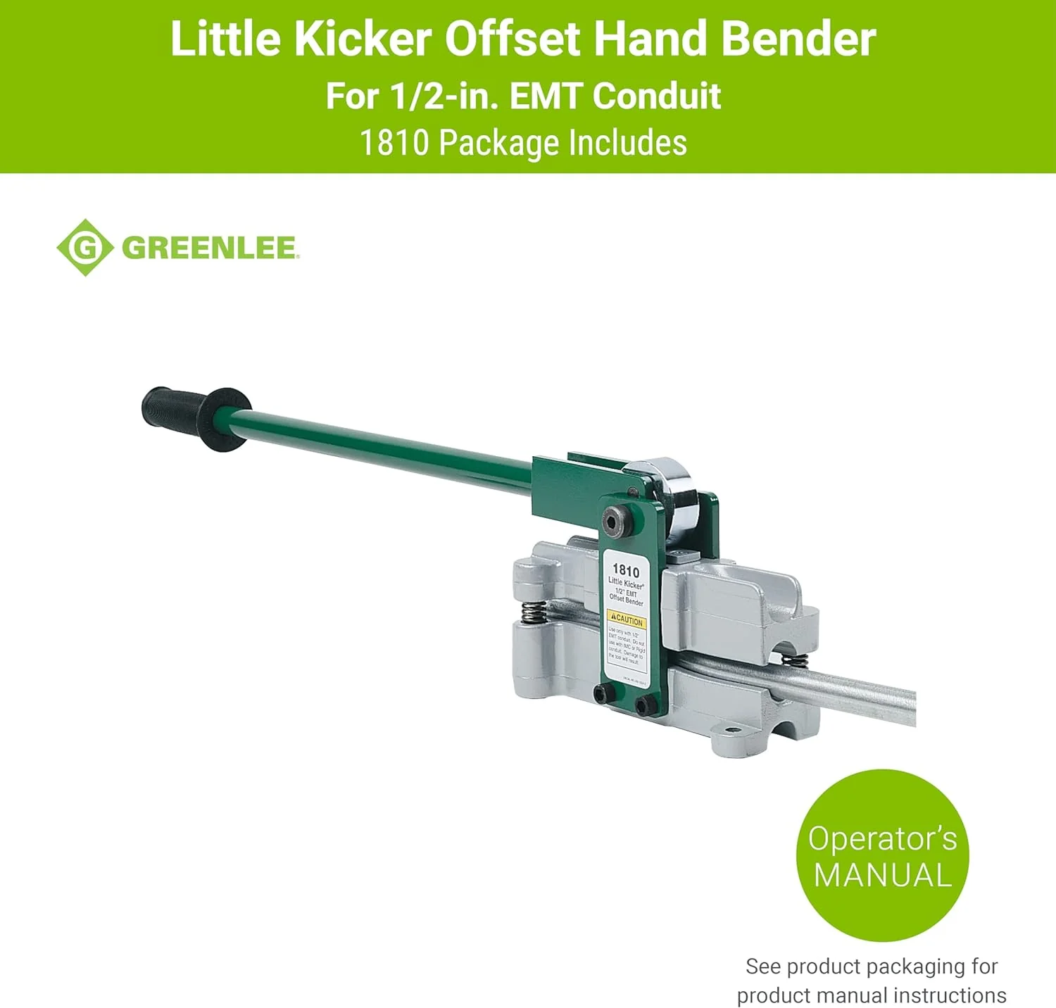Greenlee 1810 Little Kicker Offset Hand Bender for 1/2" EMT Conduit, Silver/Green - Image 3