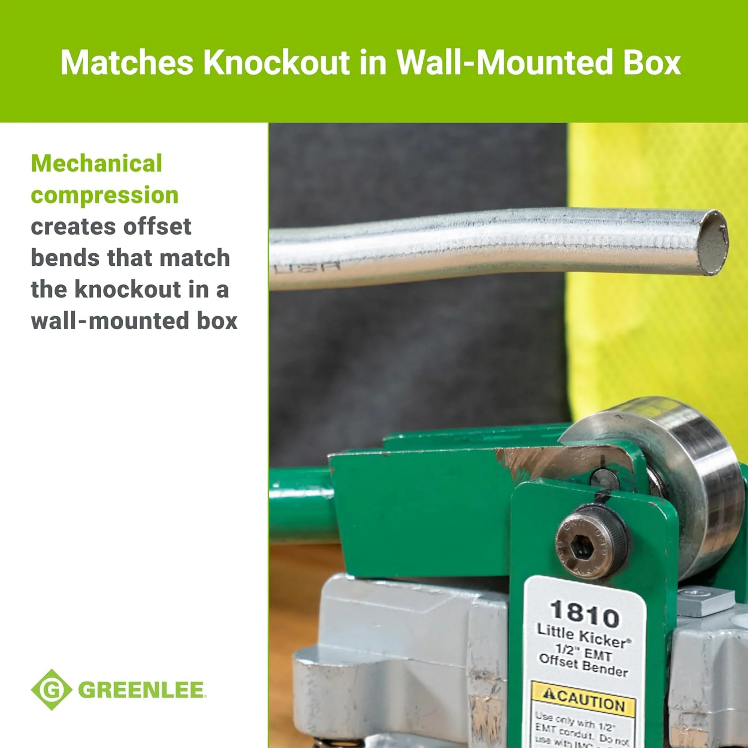 Greenlee 1810 Little Kicker Offset Hand Bender for 1/2" EMT Conduit, Silver/Green - Image 8