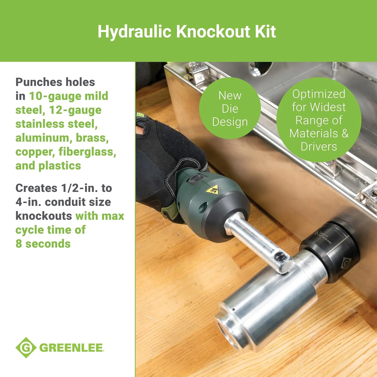 Greenlee LS100X11SB4 Intelli-PUNCH 11-Ton Battery-Hydraulic Knockout Punch Kit with Slug-Buster, 1/2" - 4" - Image 4