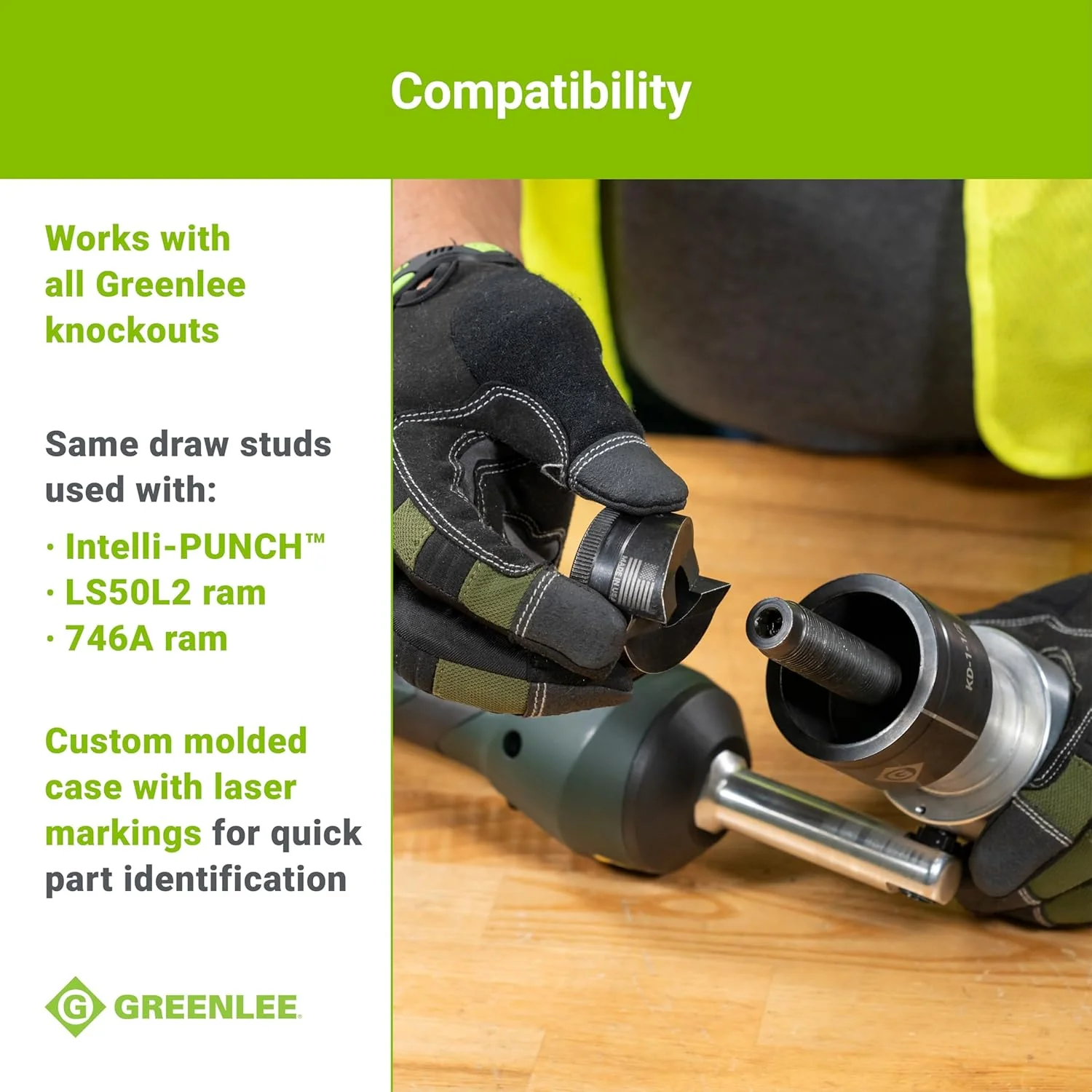 Greenlee LS100X11SB4 Intelli-PUNCH 11-Ton Battery-Hydraulic Knockout Punch Kit with Slug-Buster, 1/2" - 4" - Image 9