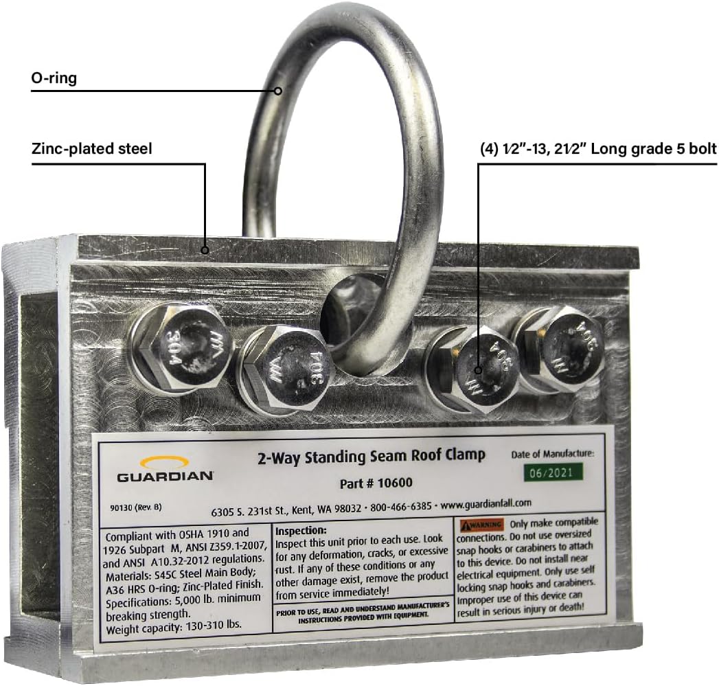 Guardian Fall Protection (10600) Standing Seam Roof Clamp - Image 3