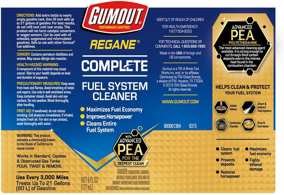 Gumout 800001364 Regane Complete Fuel System Cleaner, 6 oz. (Pack of 1) - Image 6